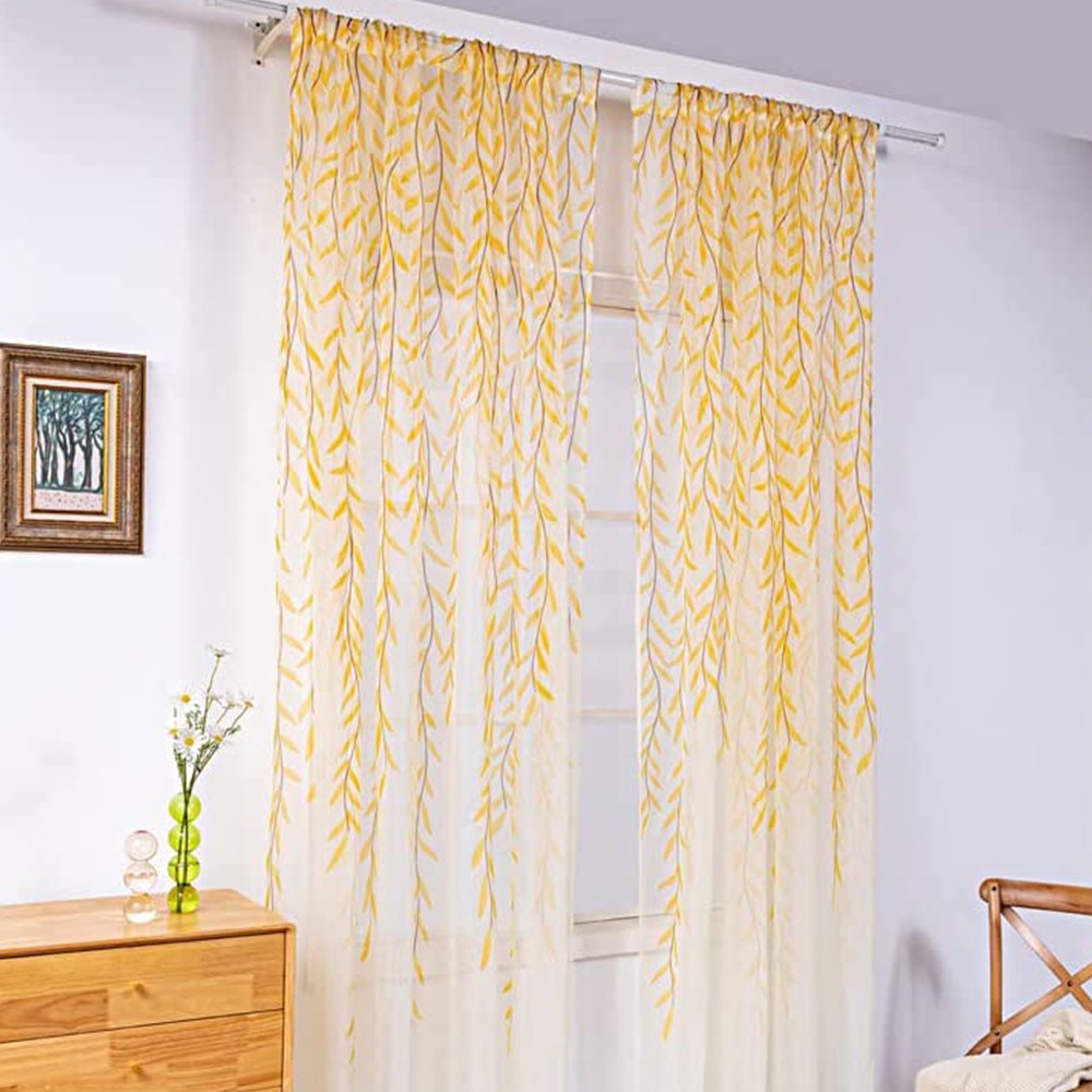 Pair of Willow Curtains Sheer Tulle Curtains Room Door Curtain Home Decor Yellow