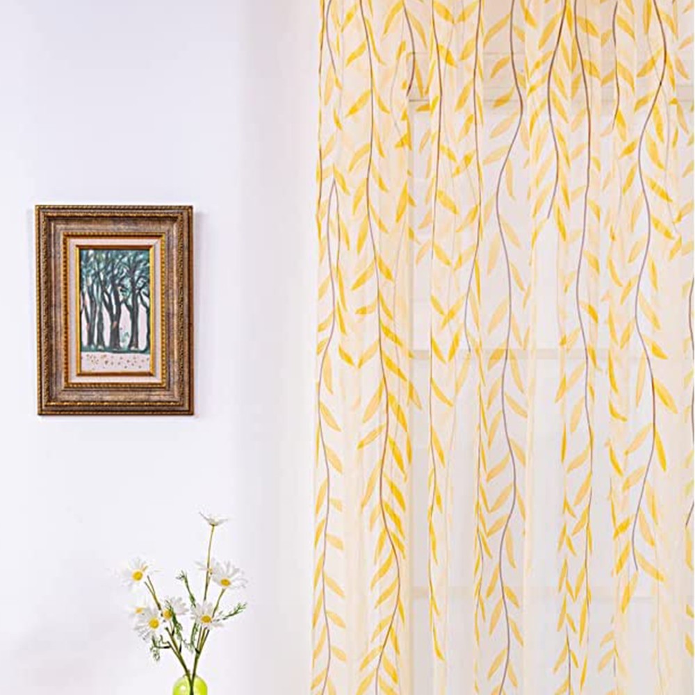 Pair of Willow Curtains Sheer Tulle Curtains Room Door Curtain Home Decor Yellow
