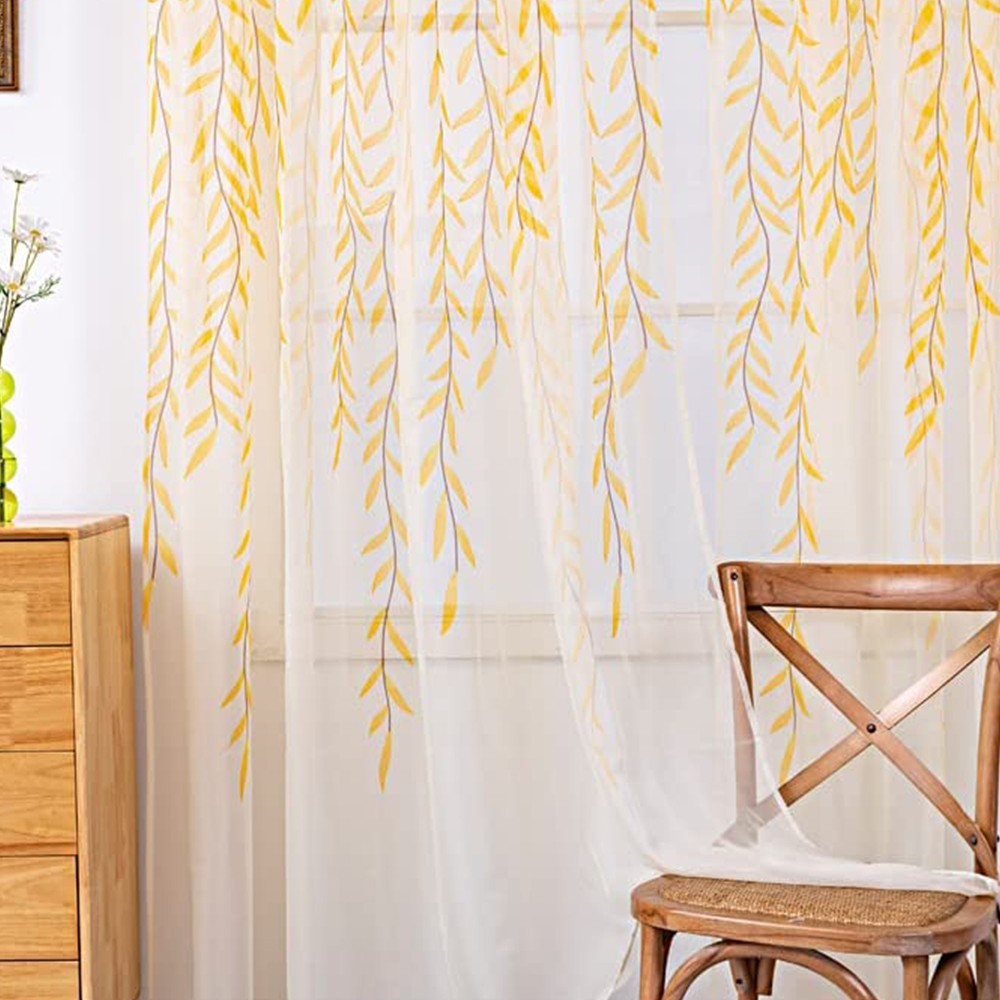 Pair of Willow Curtains Sheer Tulle Curtains Room Door Curtain Home Decor Yellow