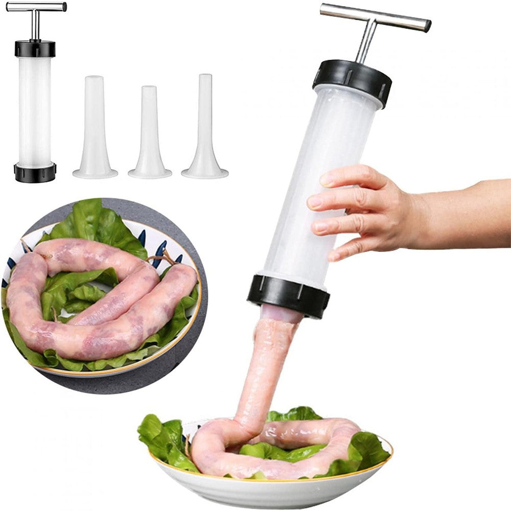 Manual Sausage Stuffer Maker Tool Meat Filling Machine with 3 Stuffing Tubes
