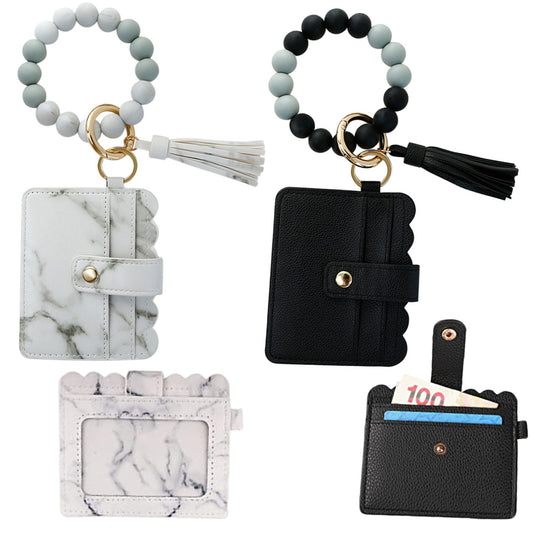 2 X Wristlet Bracelet Keychain Wallet Bangle Key Ring Card Holder Black White