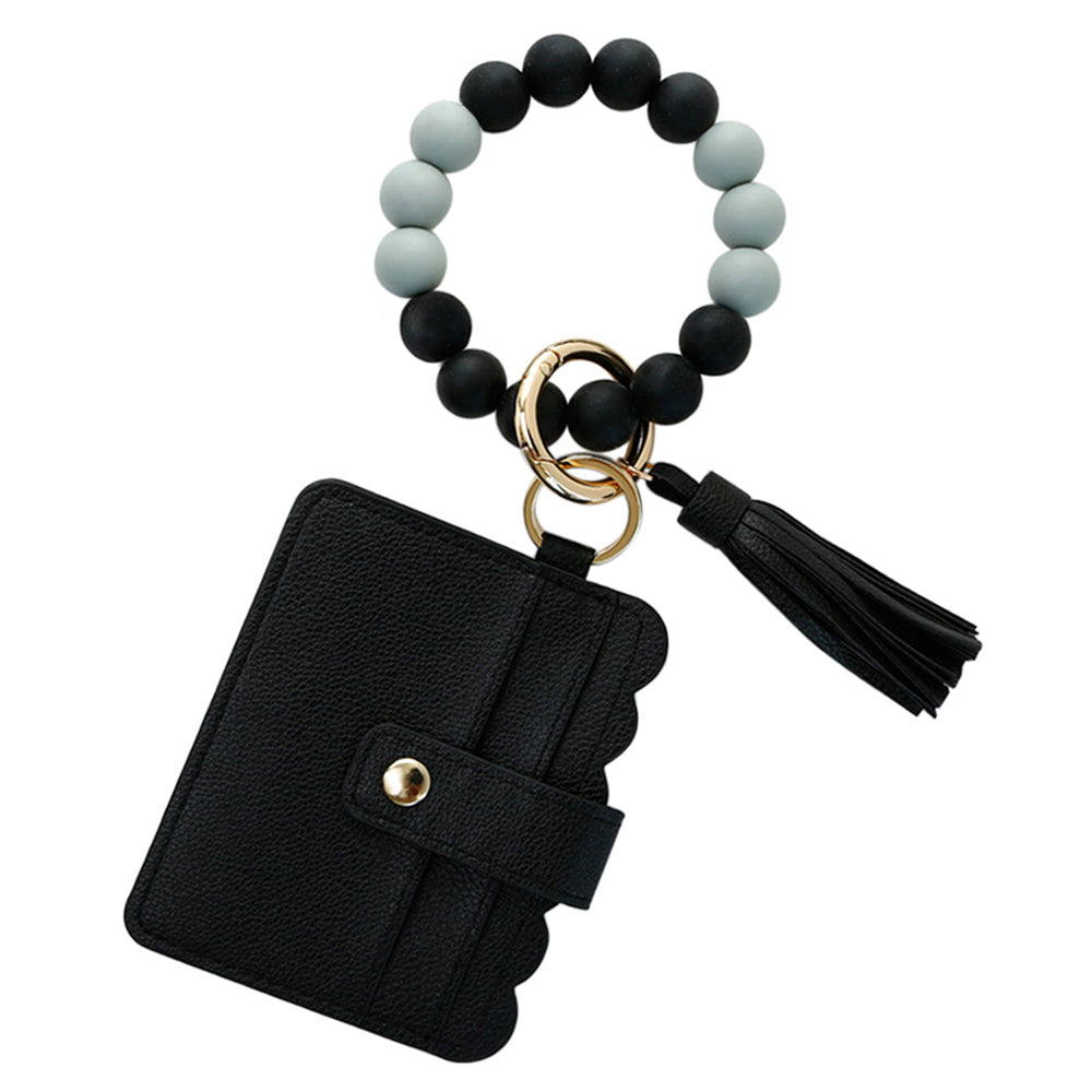 2 X Wristlet Bracelet Keychain Wallet Bangle Key Ring Card Holder Black White