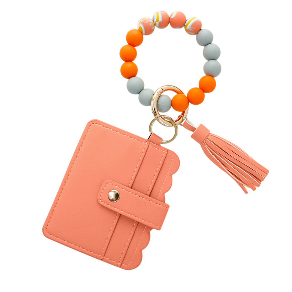 2 X Wristlet Bracelet Keychain Wallet Bangle Key Ring Card Holder Green Orange
