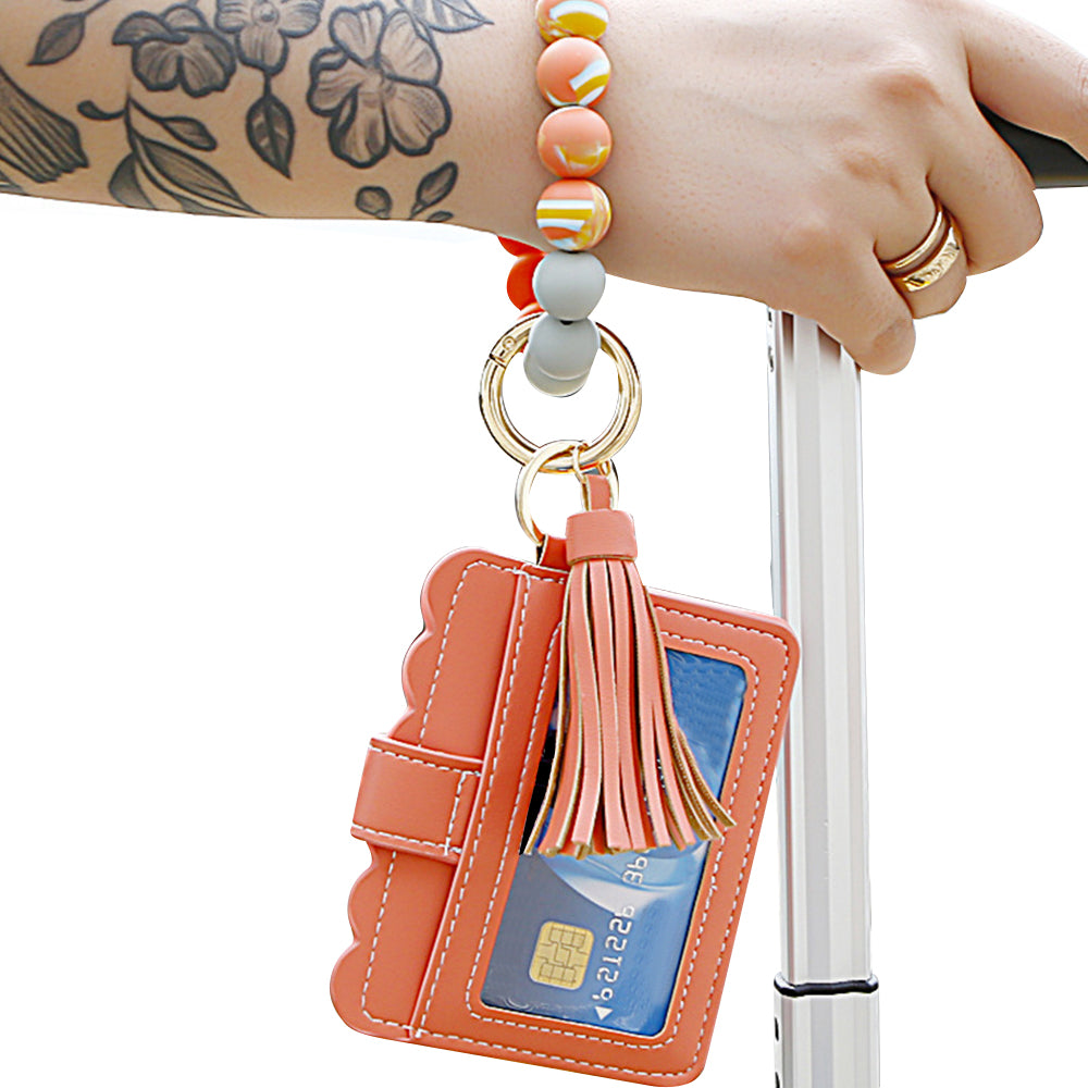 2 X Wristlet Bracelet Keychain Wallet Bangle Key Ring Card Holder Green Orange