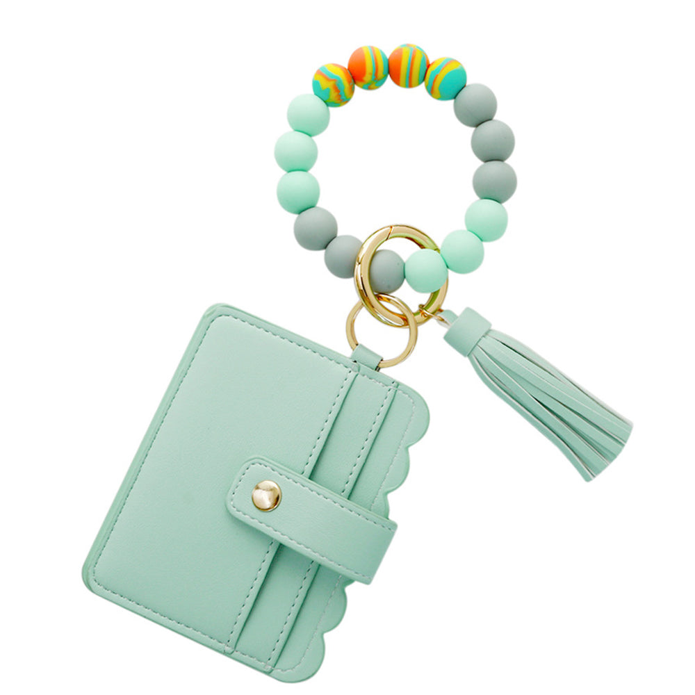 2 X Wristlet Bracelet Keychain Wallet Bangle Key Ring Card Holder Green Orange