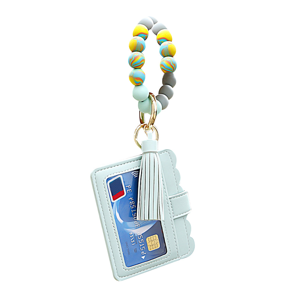 2 X Wristlet Bracelet Keychain Wallet Bangle Key Ring Card Holder Green Orange