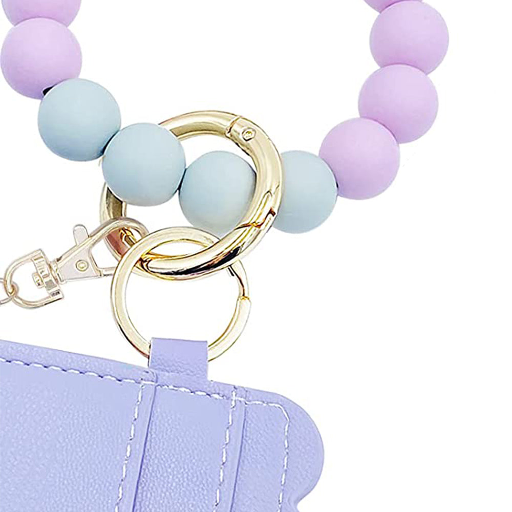 2 X Wristlet Bracelet Keychain Wallet Bangle Key Ring Card Holder Pink Purple