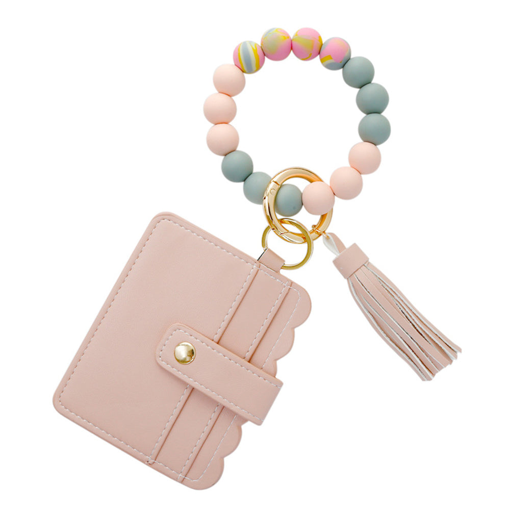 2 X Wristlet Bracelet Keychain Wallet Bangle Key Ring Card Holder Pink Purple