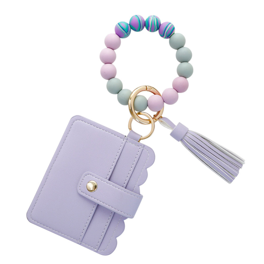 2 X Wristlet Bracelet Keychain Wallet Bangle Key Ring Card Holder Pink Purple