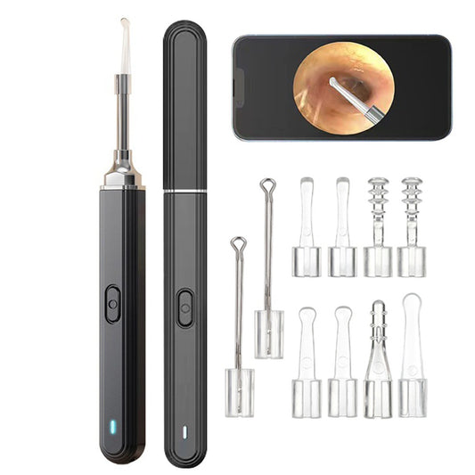 Wireless Otoscope Ear Wax Removal Tool Set with 3mm Visual Camera Black