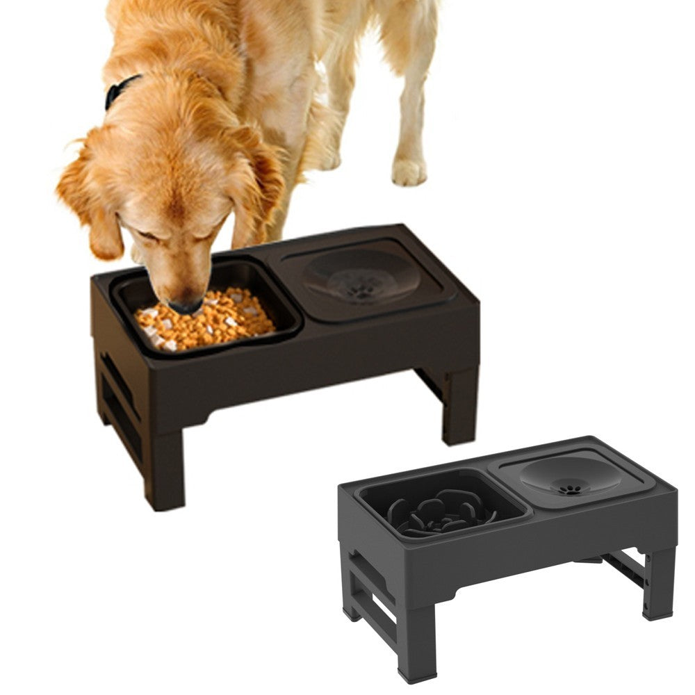 Elevated Pet Slow Feeding Bowl Water Bowl with 4 Height Adjustable Stand Black