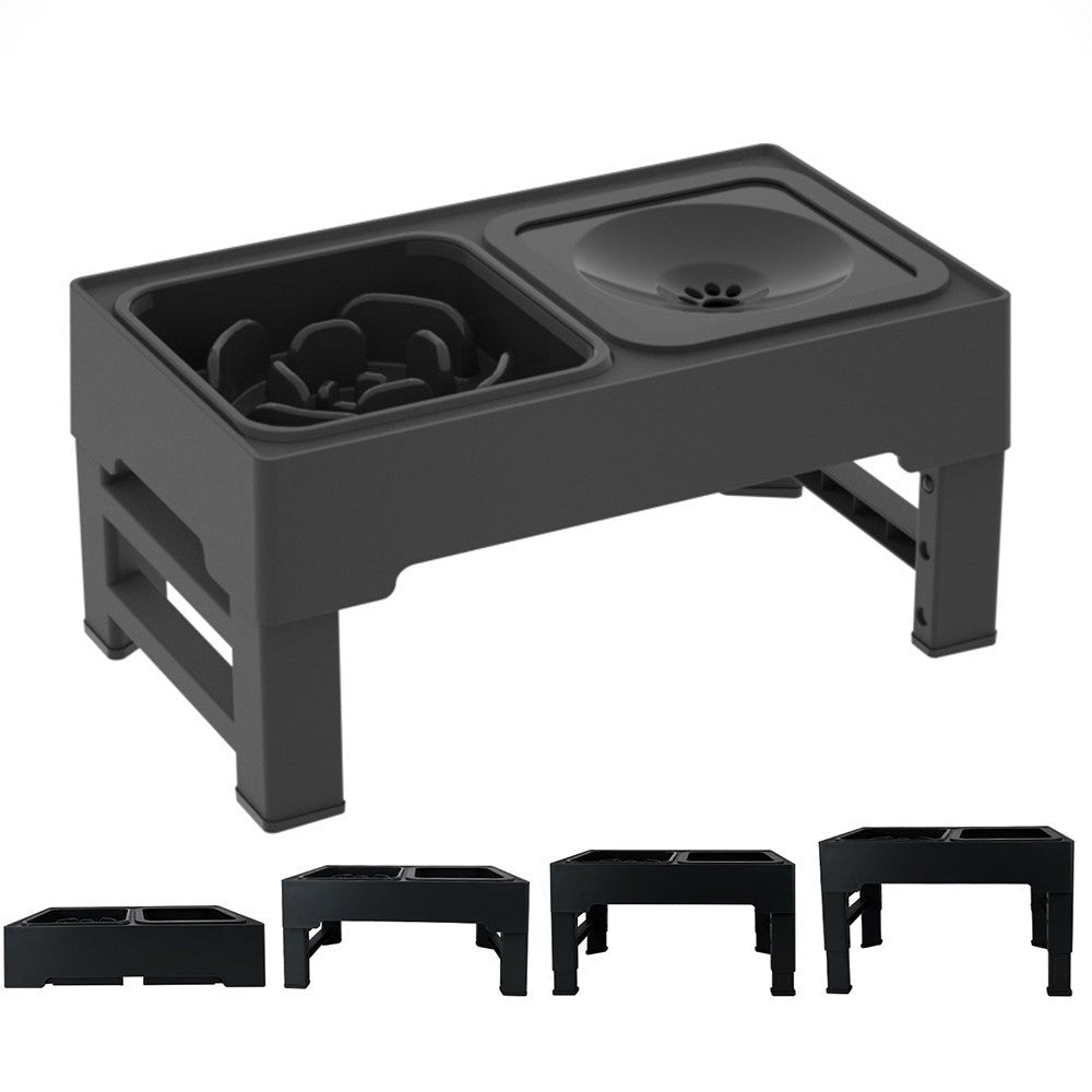 Elevated Pet Slow Feeding Bowl Water Bowl with 4 Height Adjustable Stand Black