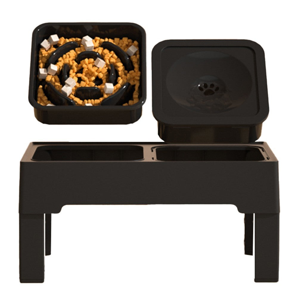 Elevated Pet Slow Feeding Bowl Water Bowl with 4 Height Adjustable Stand Black