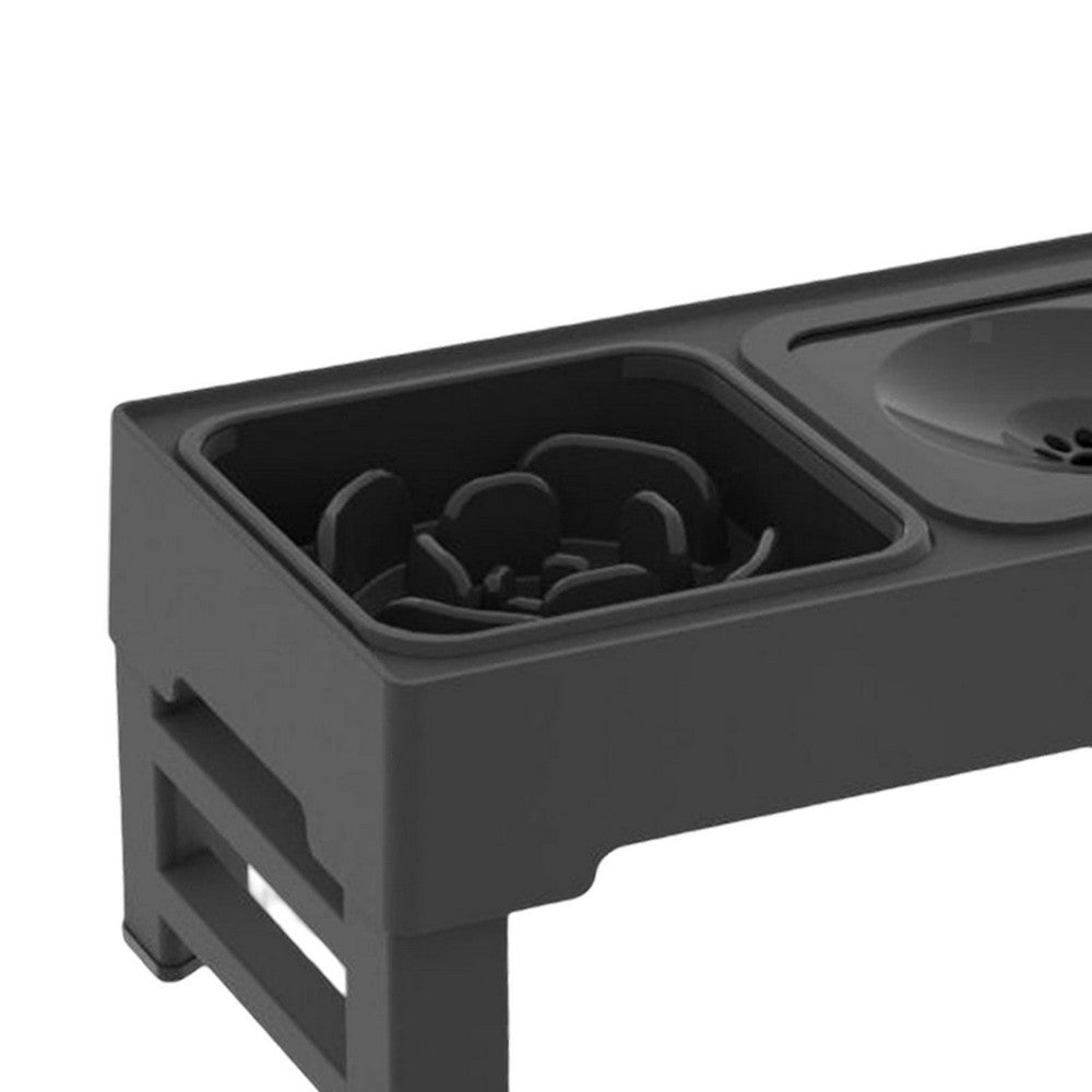 Elevated Pet Slow Feeding Bowl Water Bowl with 4 Height Adjustable Stand Black