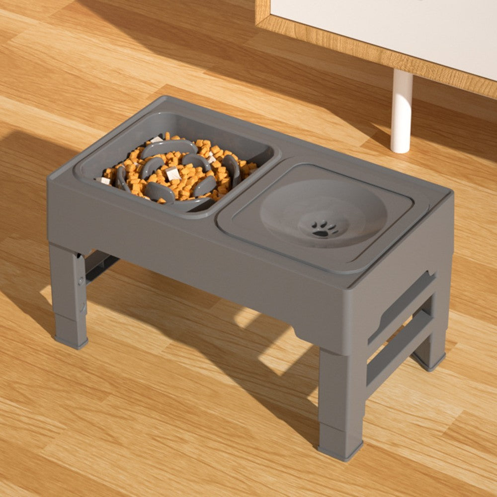 Elevated Pet Slow Feeding Bowl Water Bowl with 4 Height Adjustable Stand Grey