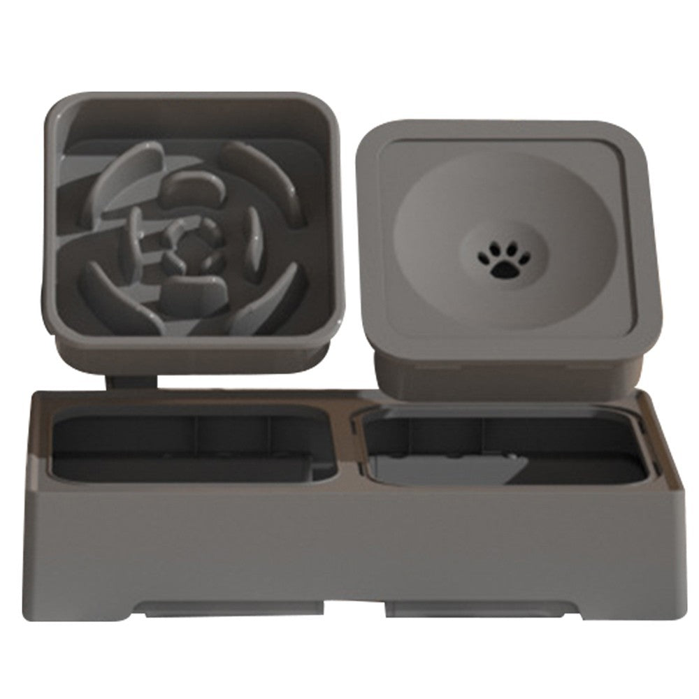 Elevated Pet Slow Feeding Bowl Water Bowl with 4 Height Adjustable Stand Grey