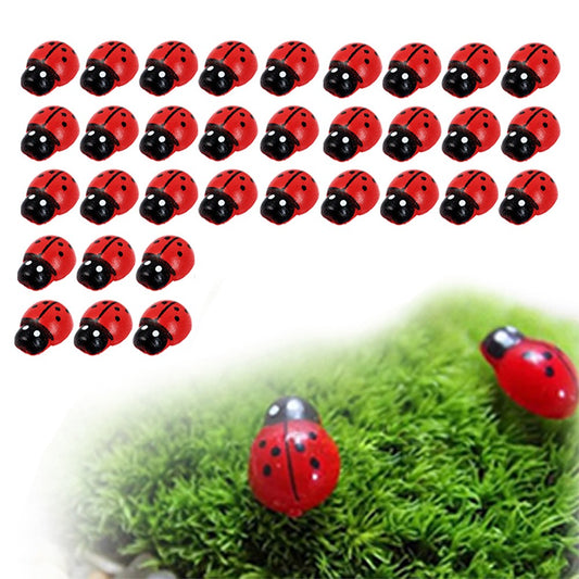 50Pcs DIY Miniatures Ladybug Statue Figurines Garden Bonsai Landscape Decor