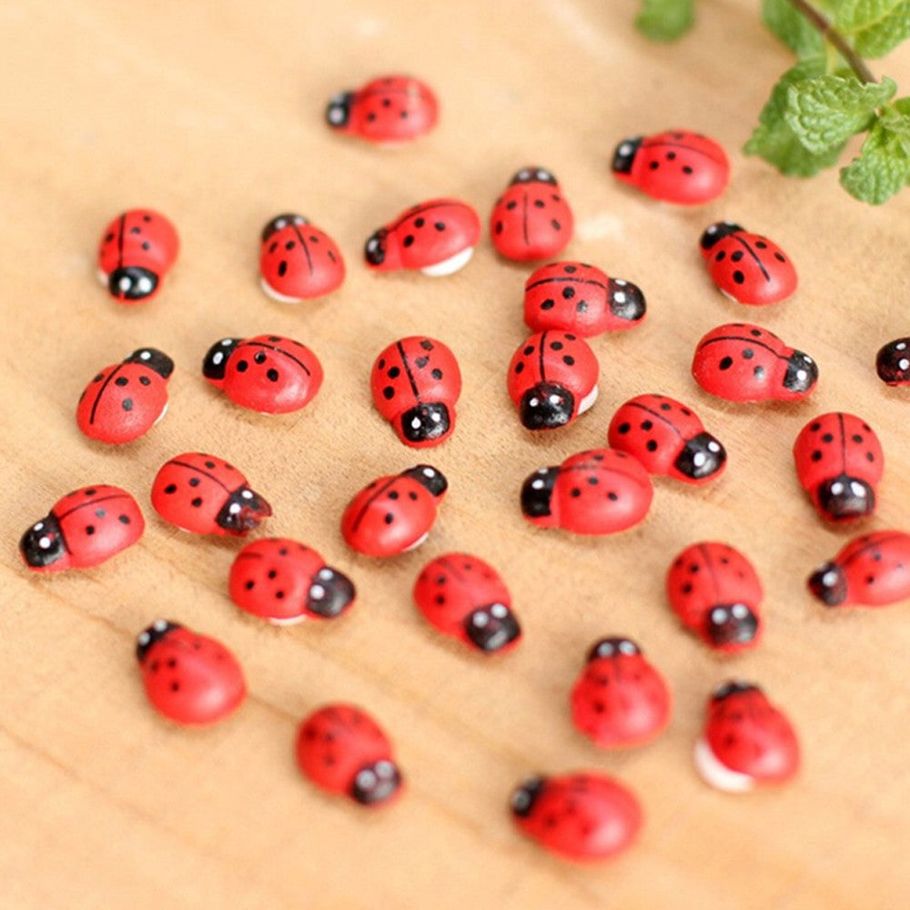 100Pcs DIY Miniatures Ladybug Statue Figurines Garden Bonsai Landscape Decor