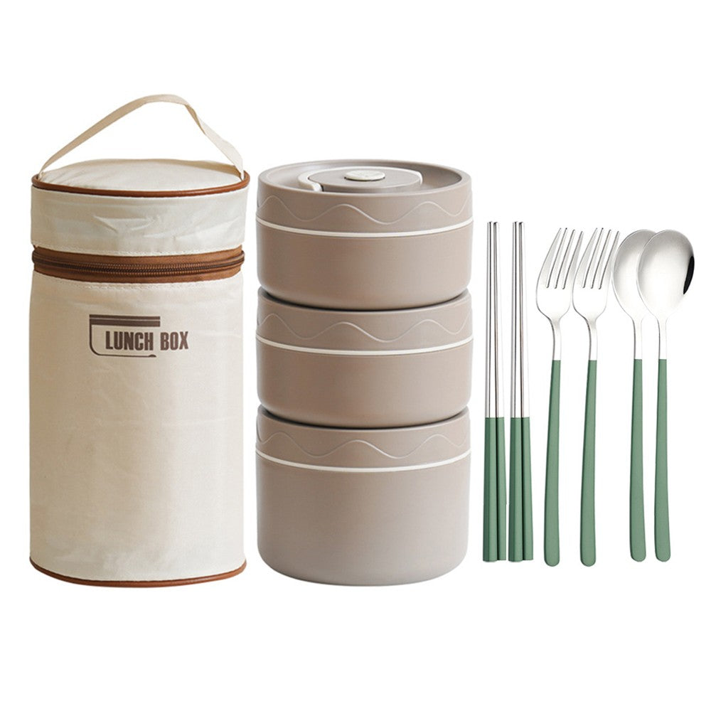 Set of 3Pcs Stackable Leakproof Lunch Box with Lunch Bag and Cutlery Set