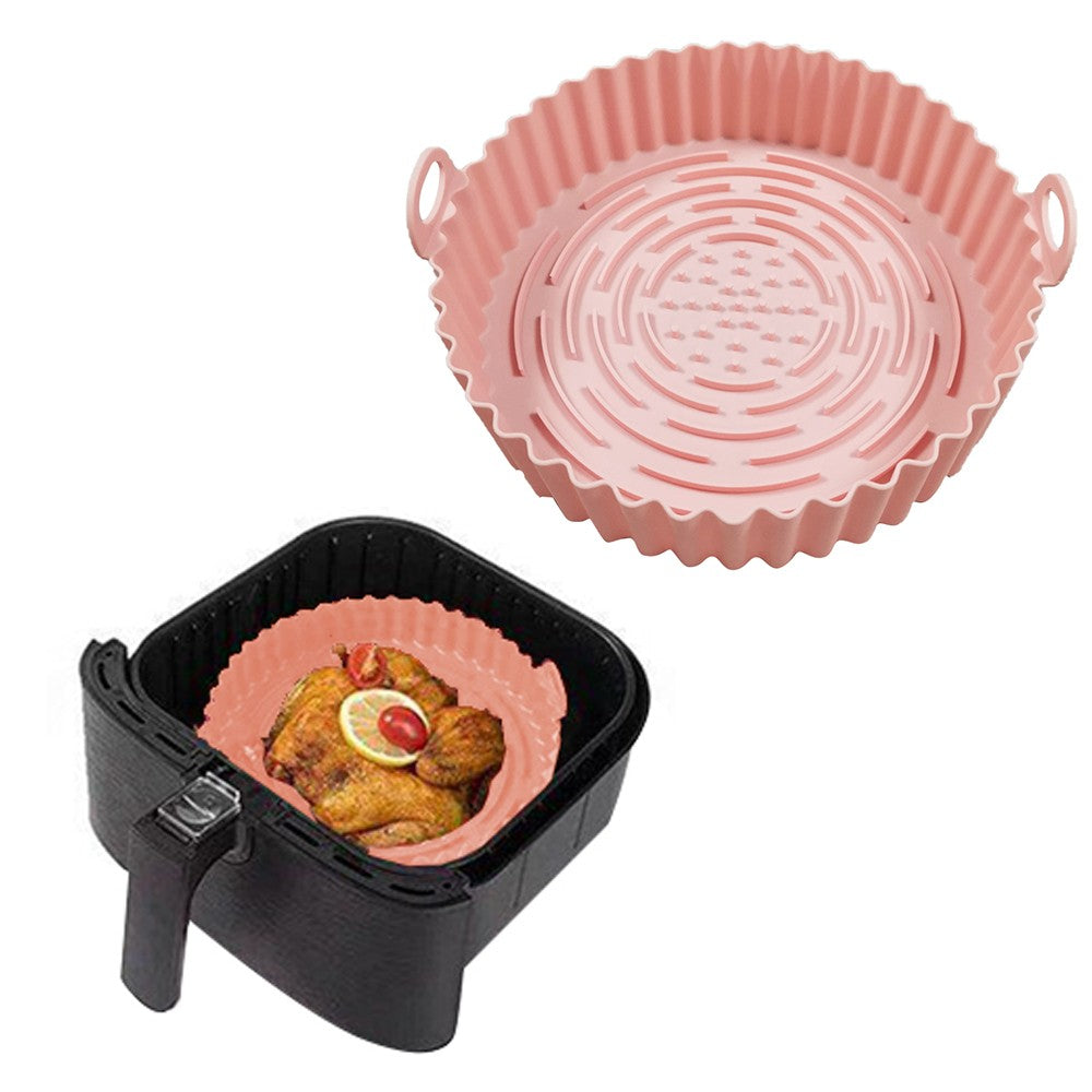 1 X Reusable Air Fryer Silicone Liners Pot Basket Kitchen Accessories Pink