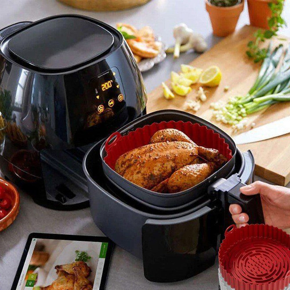 1 X Reusable Air Fryer Silicone Liners Pot Basket Kitchen Accessories Red