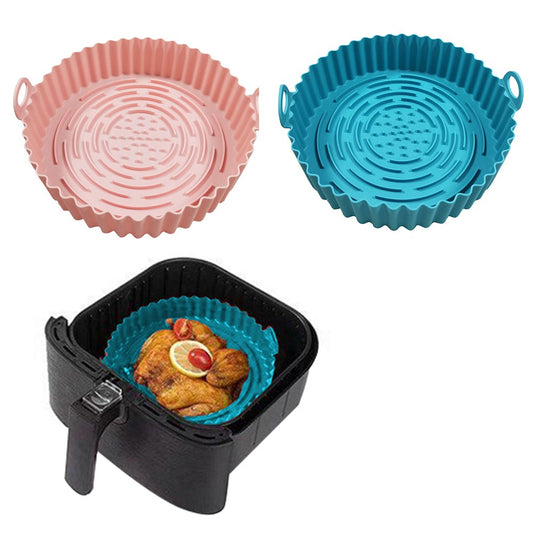 2 X Reusable Air Fryer Silicone Liners Pot Basket Kitchen Accessories Blue Pink