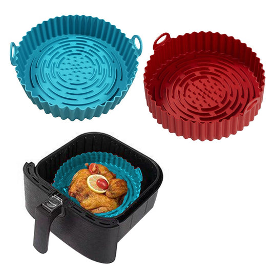 2 X Reusable Air Fryer Silicone Liners Pot Basket Kitchen Accessories Blue Red