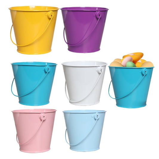 6Pcs Colored Easter Decoration Metal Bucket Egg Bucket with Handle Plants Decor Party Favours