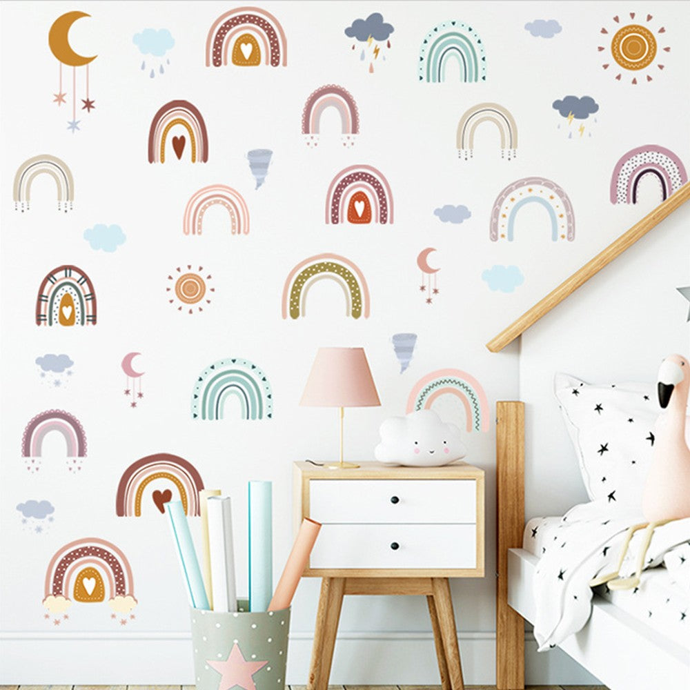 Self Adhesive Rainbow Wall Decals Cloud Decals Raindrop Wall Stickers Removable Wall Sticker