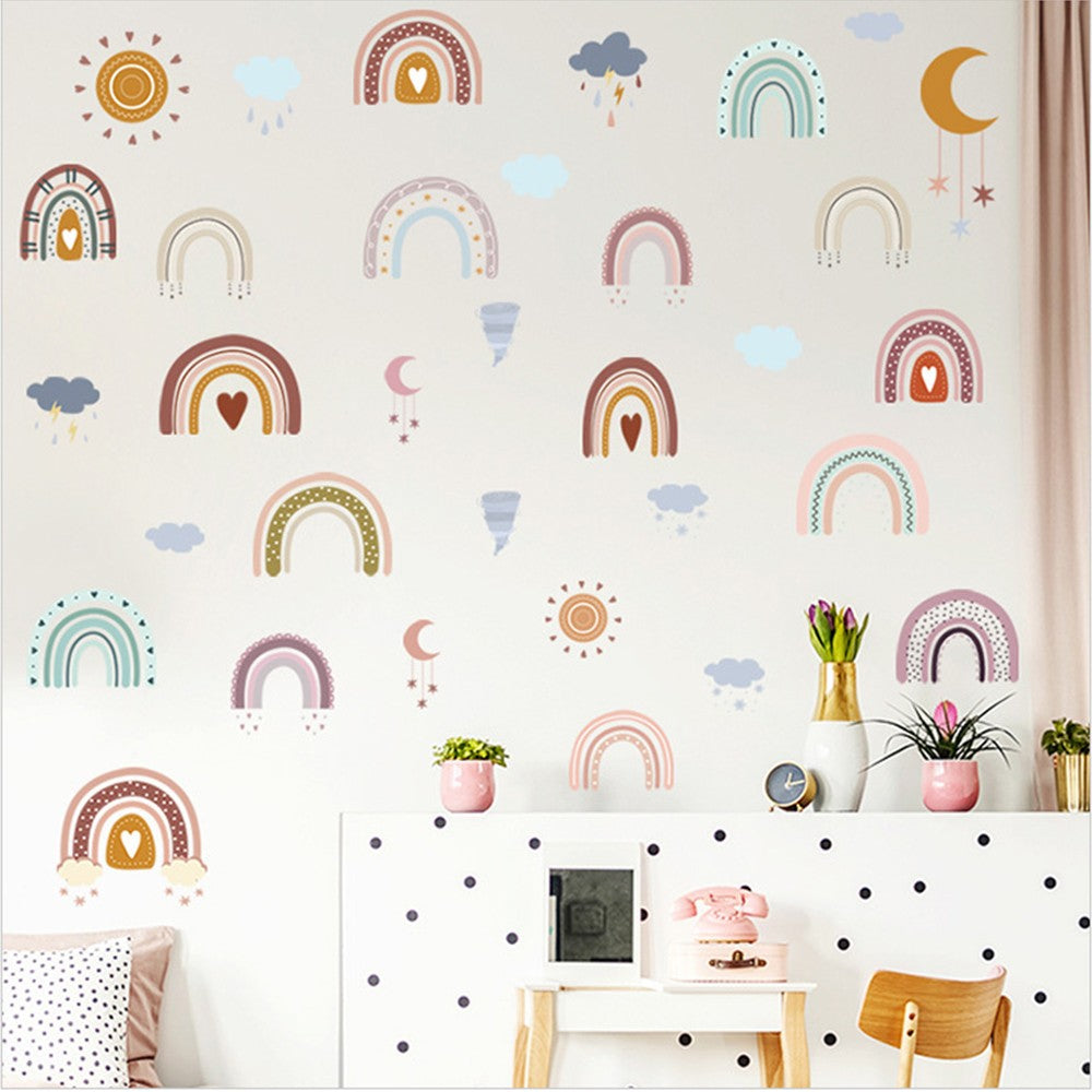 Self Adhesive Rainbow Wall Decals Cloud Decals Raindrop Wall Stickers Removable Wall Sticker