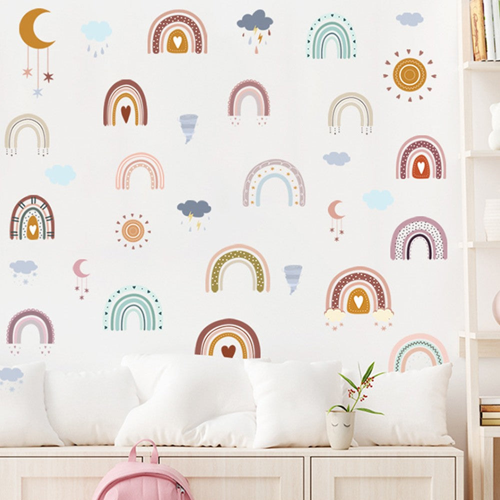 Self Adhesive Rainbow Wall Decals Cloud Decals Raindrop Wall Stickers Removable Wall Sticker