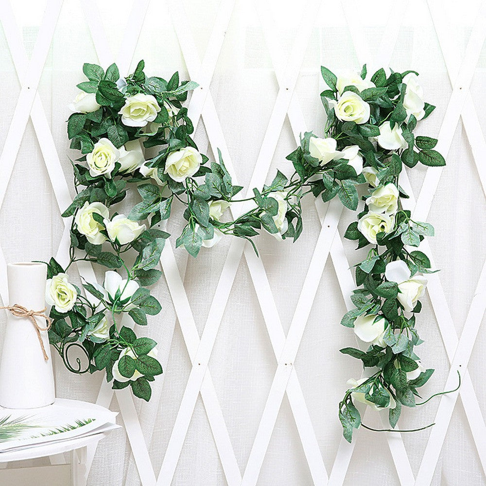 2Pcs 2.2m Artificial Silk Rose Flowers Fake Vine Ivy Hanging Garland for Wedding