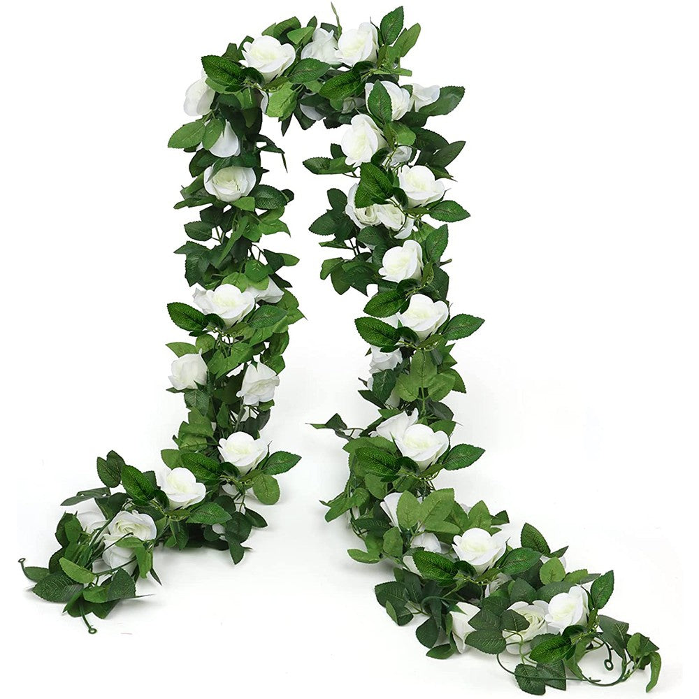 2Pcs 2.2m Artificial Silk Rose Flowers Fake Vine Ivy Hanging Garland for Wedding