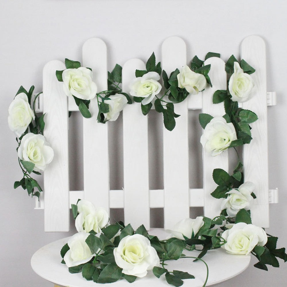 2Pcs 2.2m Artificial Silk Rose Flowers Fake Vine Ivy Hanging Garland for Wedding