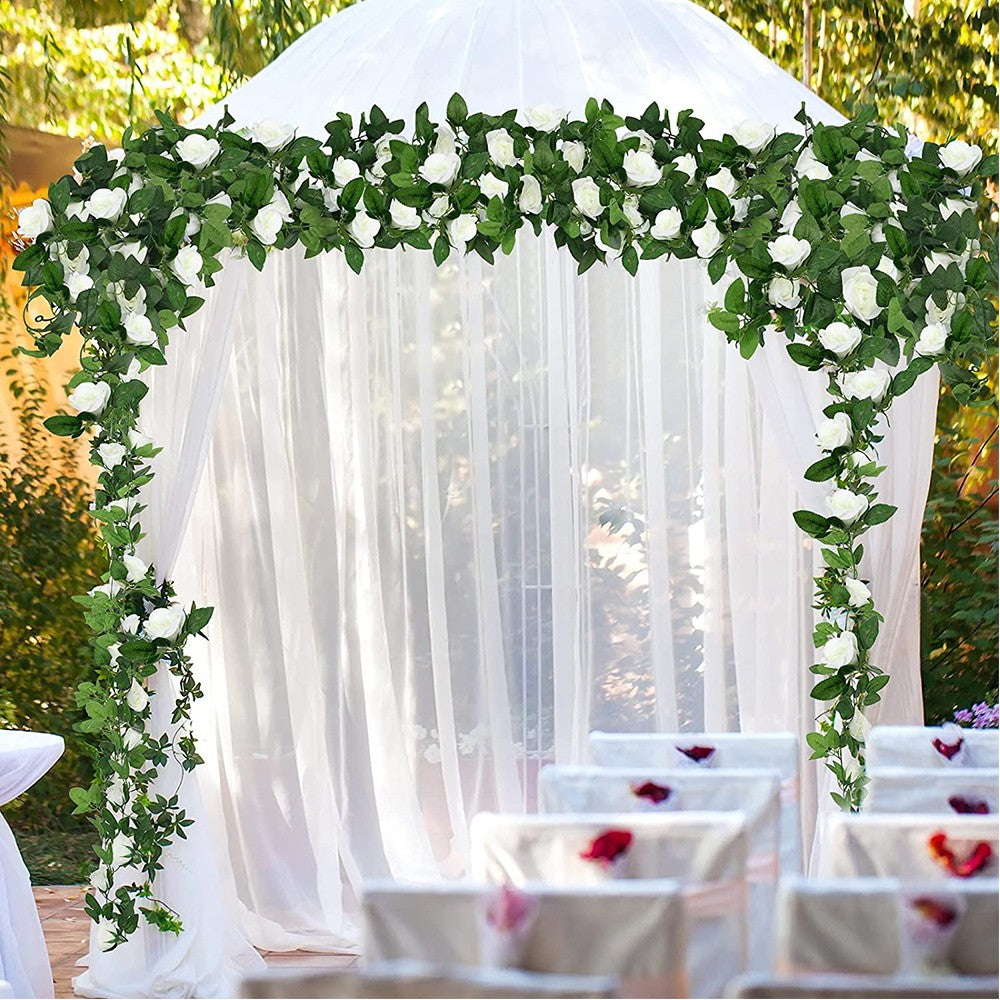 2Pcs 2.2m Artificial Silk Rose Flowers Fake Vine Ivy Hanging Garland for Wedding