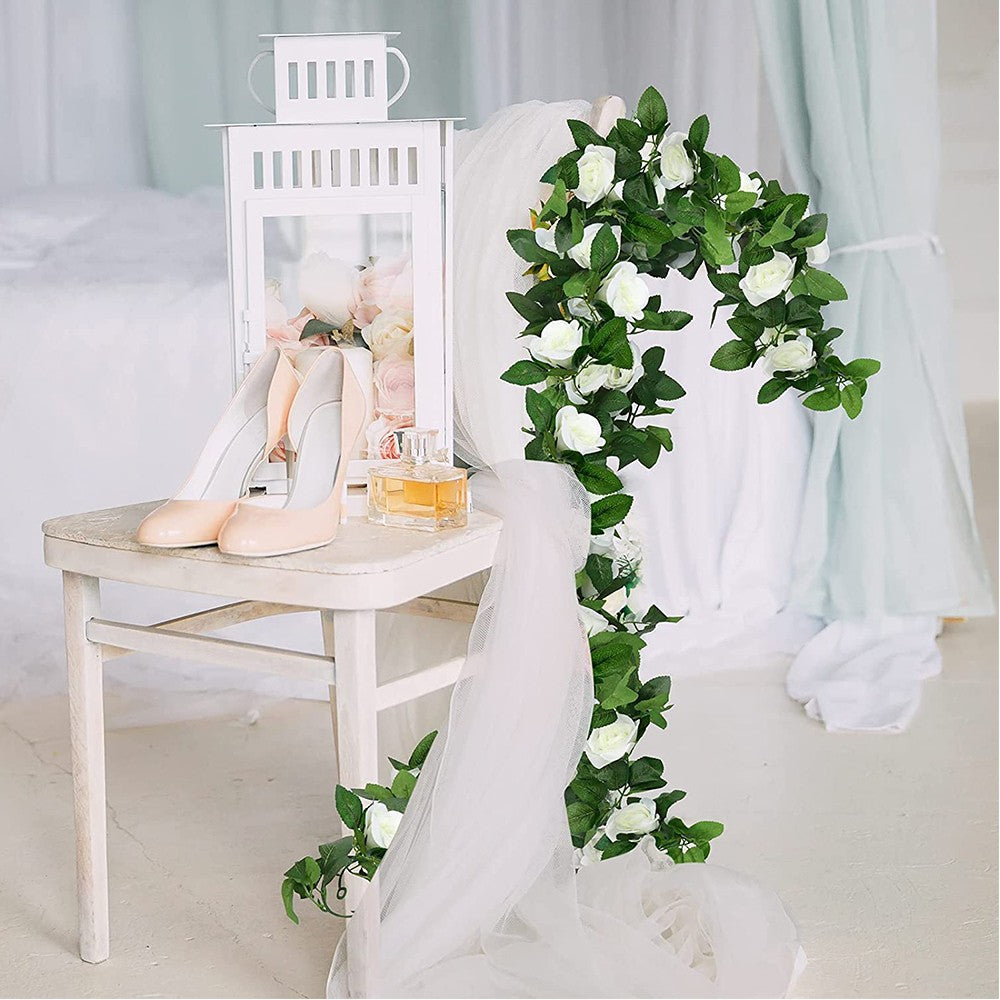 2Pcs 2.2m Artificial Silk Rose Flowers Fake Vine Ivy Hanging Garland for Wedding