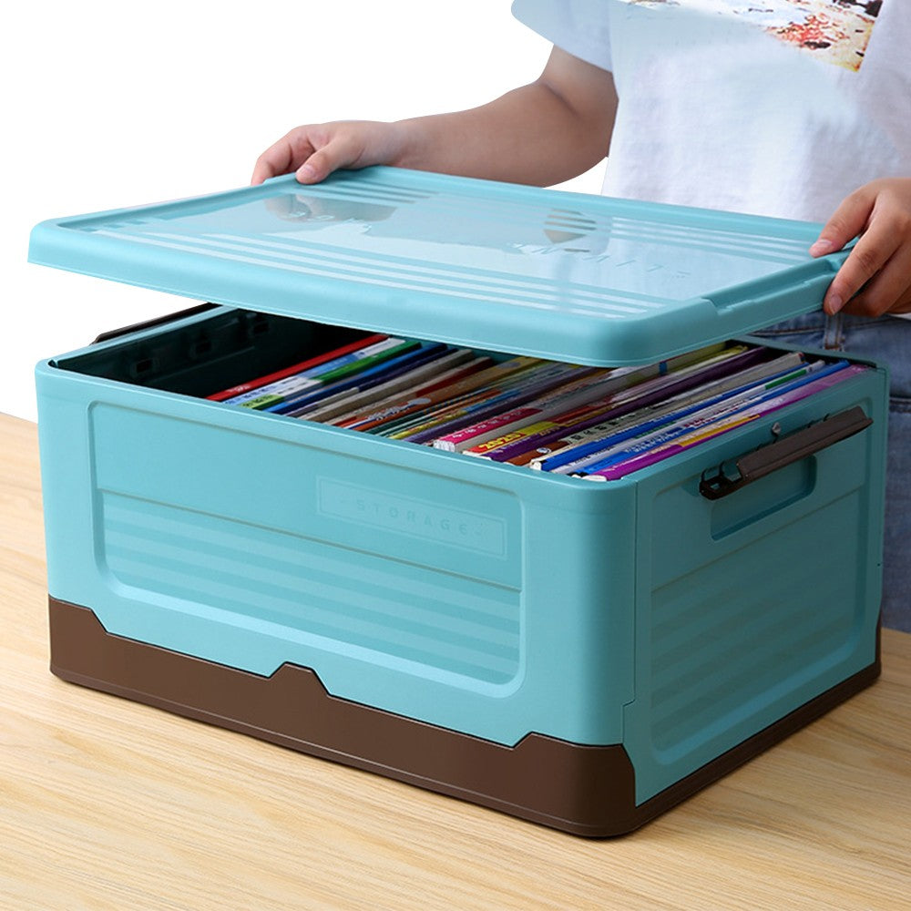 Foldable Stackable Storage Boxes Collapsible Storage Bins with Lid Blue L