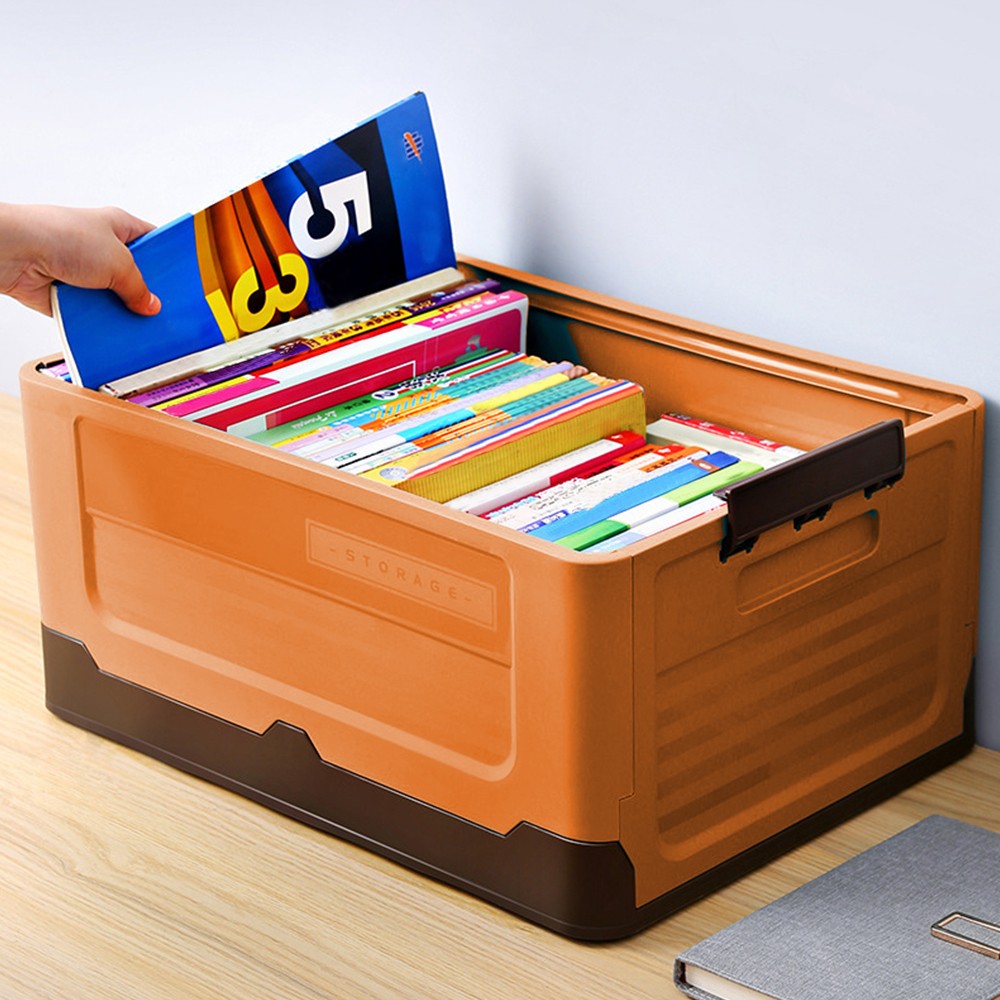 Foldable Stackable Storage Boxes Collapsible Storage Bins with Lid Orange S