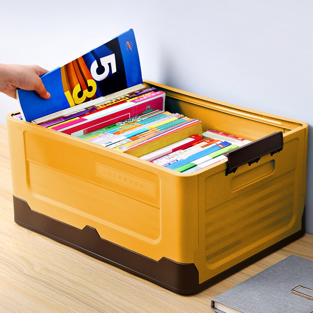 Foldable Stackable Storage Boxes Collapsible Storage Bins with Lid Yellow S