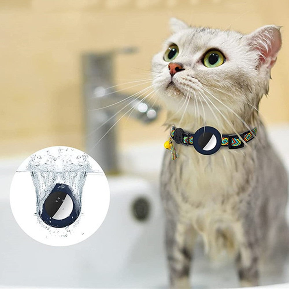 2 X Pet Cat Collar with Airtag Holder Adjustable Geometric Pattern Cat Collar with Bell and Tassel Dark Blue and Purple