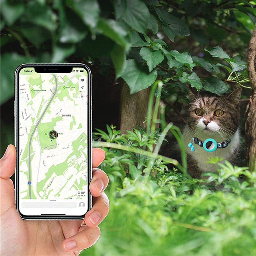 1 X Pet Cat Collar with Airtag Holder Adjustable Geometric Pattern Cat Collar with Bell and Tassel Green