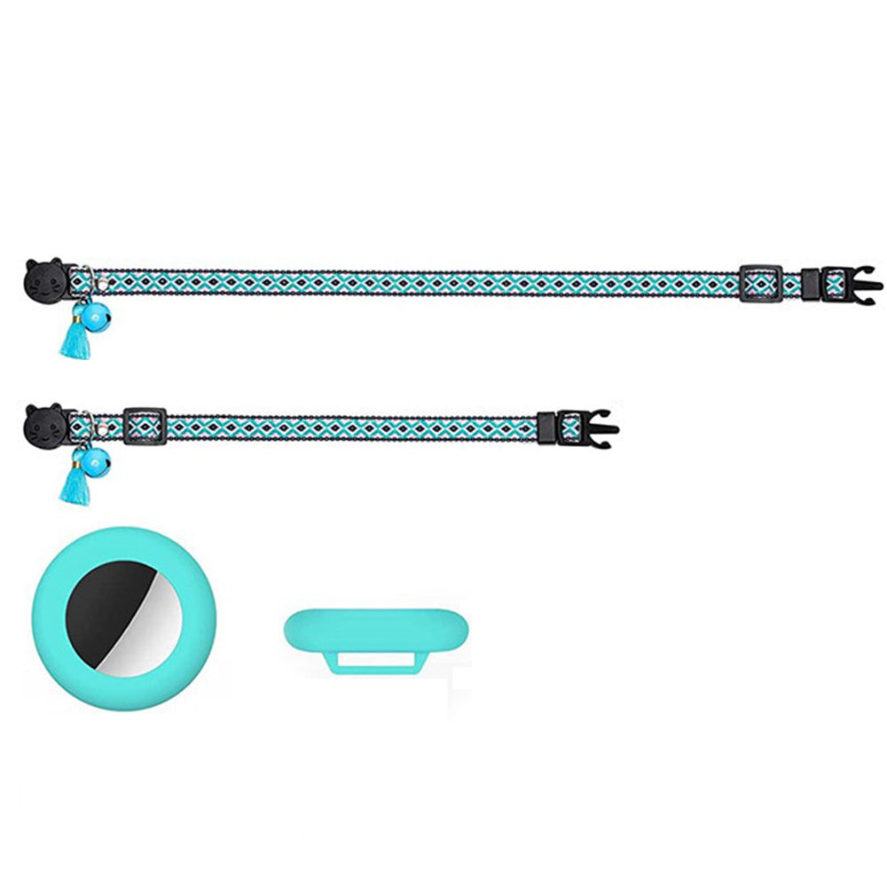 1 X Pet Cat Collar with Airtag Holder Adjustable Geometric Pattern Cat Collar with Bell and Tassel Green