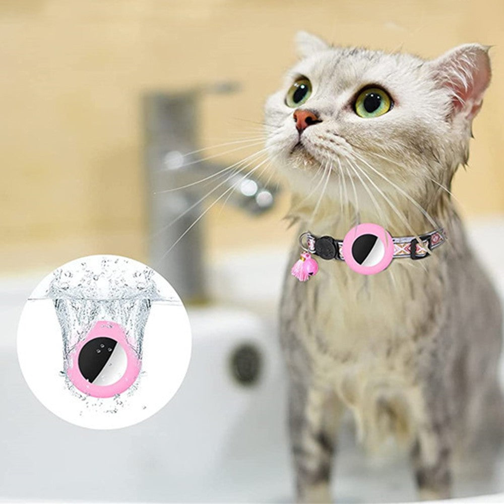 1 X Pet Cat Collar with Airtag Holder Adjustable Geometric Pattern Cat Collar with Bell and Tassel Pink