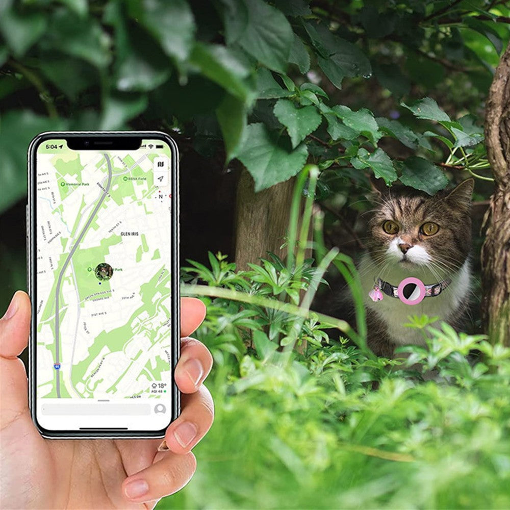 1 X Pet Cat Collar with Airtag Holder Adjustable Geometric Pattern Cat Collar with Bell and Tassel Pink