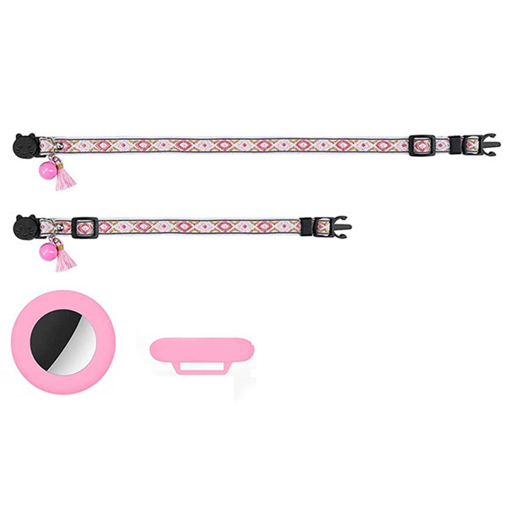 1 X Pet Cat Collar with Airtag Holder Adjustable Geometric Pattern Cat Collar with Bell and Tassel Pink