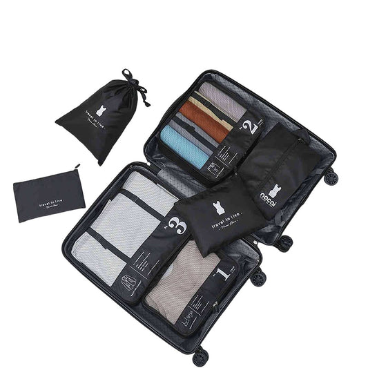 7Pcs Travel Storage Bags Travel Shoe Bag Travel Cubes Travel Packing Cubes Black