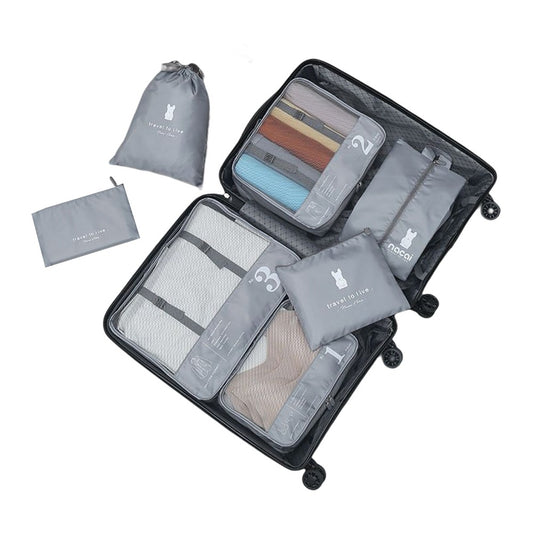 Set of 7Pcs Travel Luggage Storage Bag Packing Cubes Organizer Underwear Pouches Grey