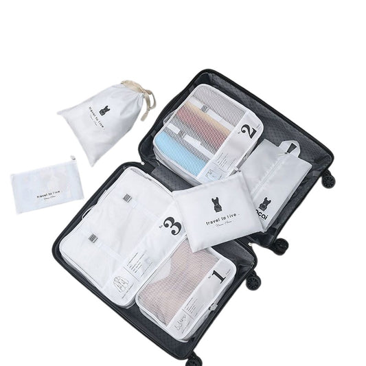 Set of 7Pcs Travel Luggage Storage Bag Packing Cubes Organizer Underwear Pouches White