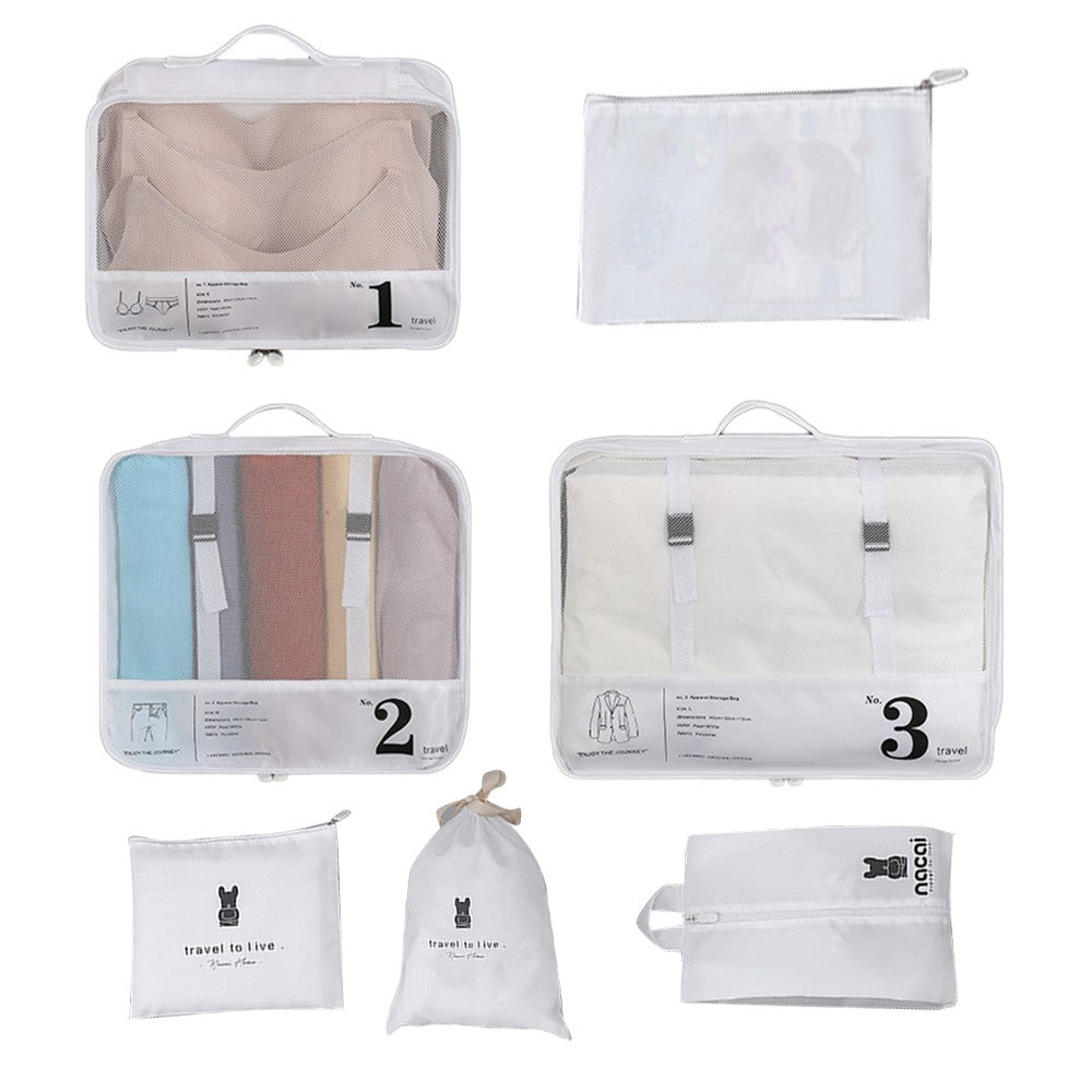 Set of 7Pcs Travel Luggage Storage Bag Packing Cubes Organizer Underwear Pouches White