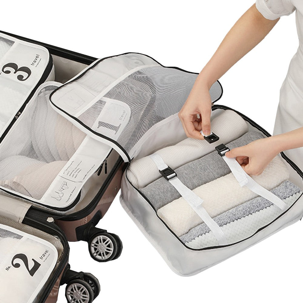 Set of 7Pcs Travel Luggage Storage Bag Packing Cubes Organizer Underwear Pouches White